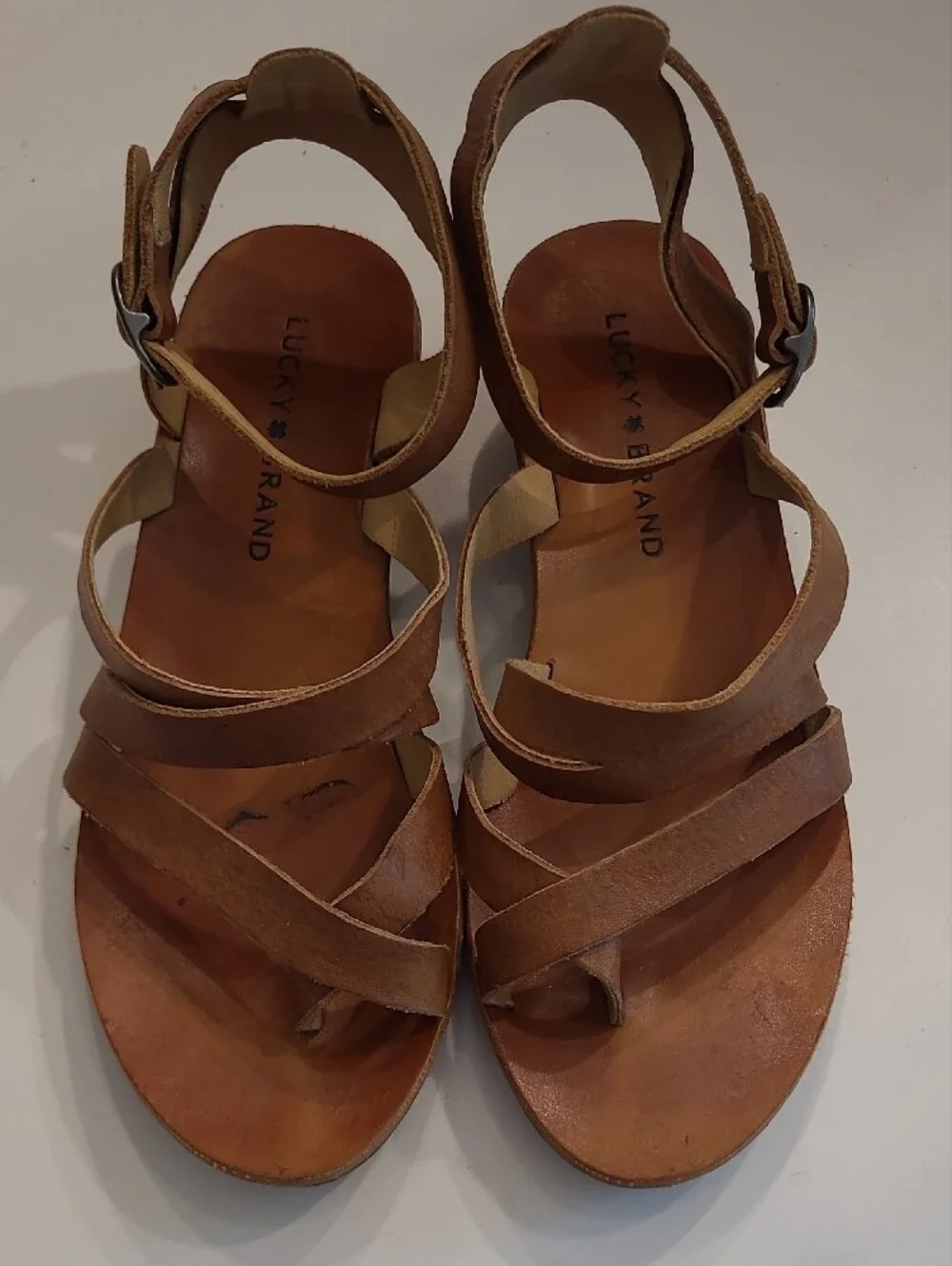 Lucky Brand Strappy Mini Wedge Toe Wrap Sandals Ankle Strap Gladiator Sandal